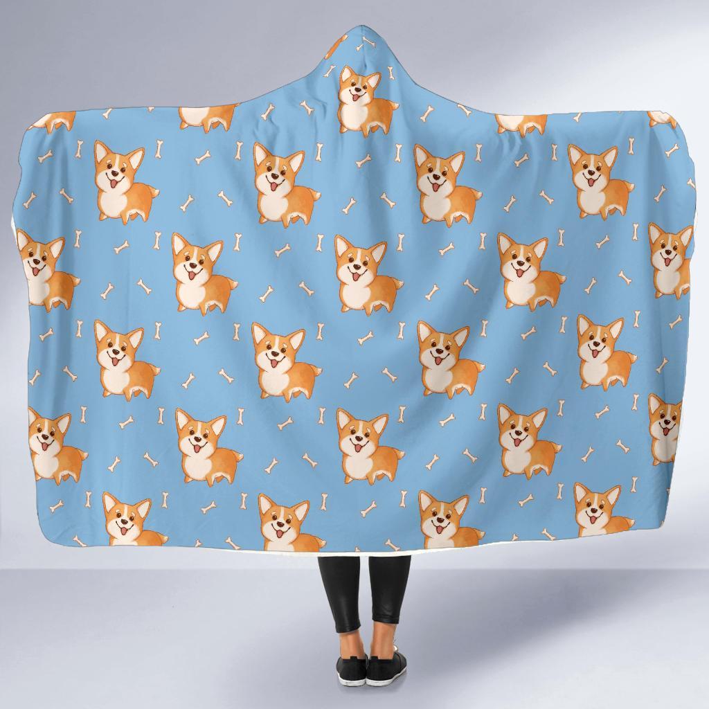 Corgi Pattern Print Hooded Blanket-grizzshop