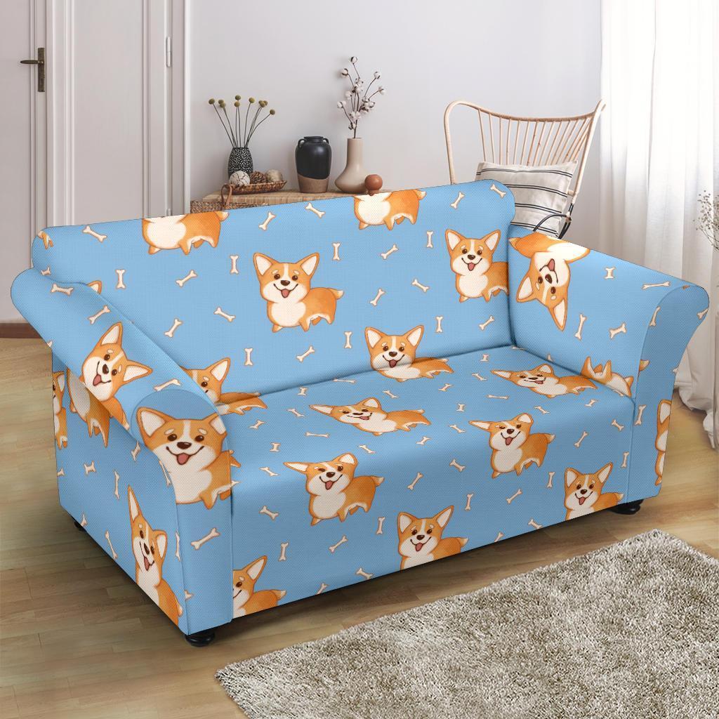 Corgi Pattern Print Loveseat Cover-grizzshop