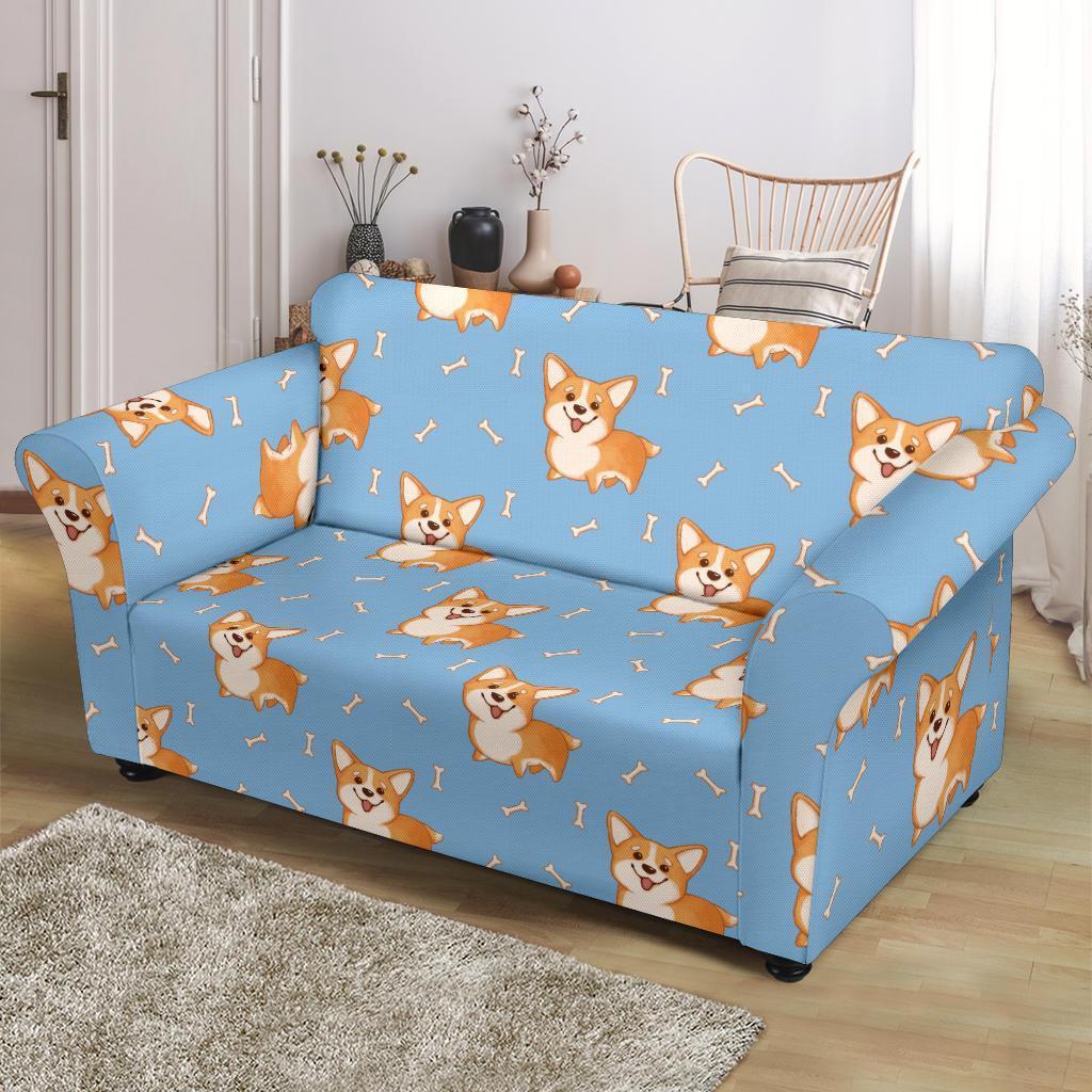 Corgi Pattern Print Loveseat Cover-grizzshop