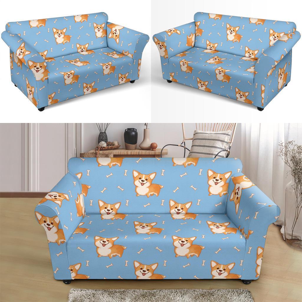 Corgi Pattern Print Loveseat Cover-grizzshop