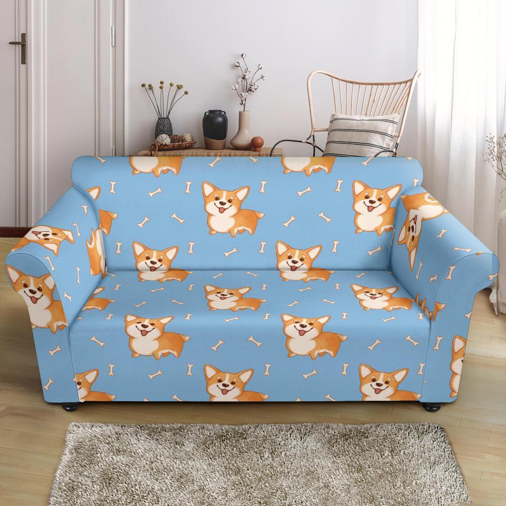 Corgi Pattern Print Loveseat Cover-grizzshop