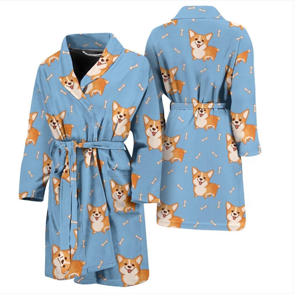 Corgi Pattern Print Men Long Robe-grizzshop