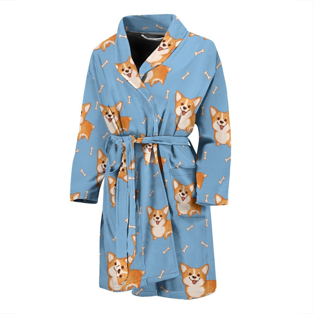 Corgi Pattern Print Men Long Robe-grizzshop