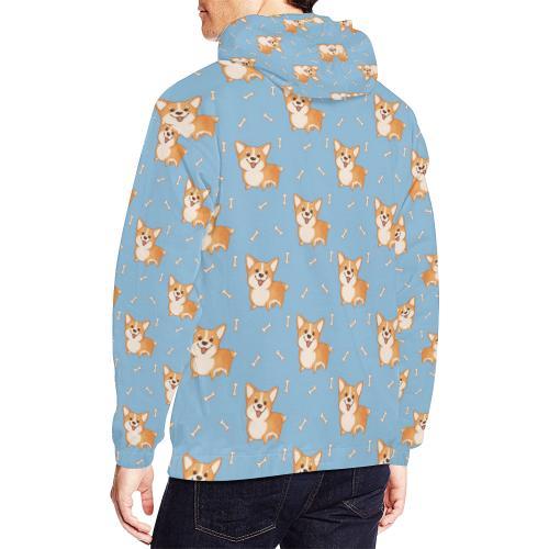 Corgi Pattern Print Men Pullover Hoodie-grizzshop