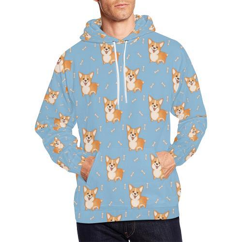 Corgi Pattern Print Men Pullover Hoodie-grizzshop