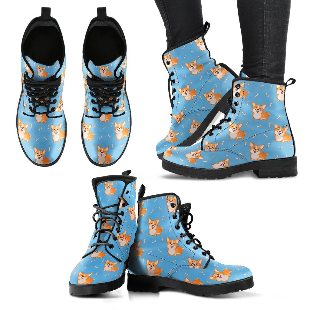 Corgi Pattern Print Men Women Leather Boots-grizzshop