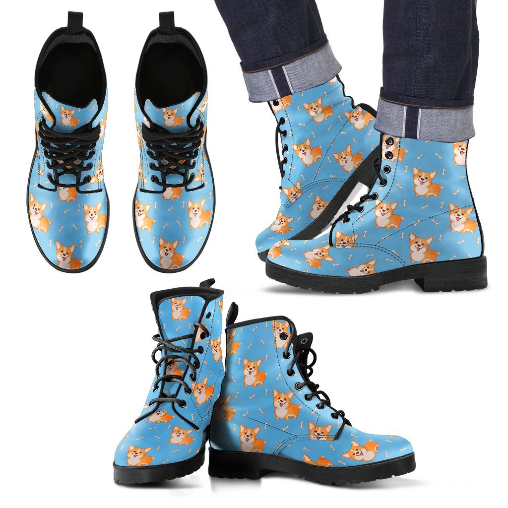 Corgi Pattern Print Men Women Leather Boots-grizzshop