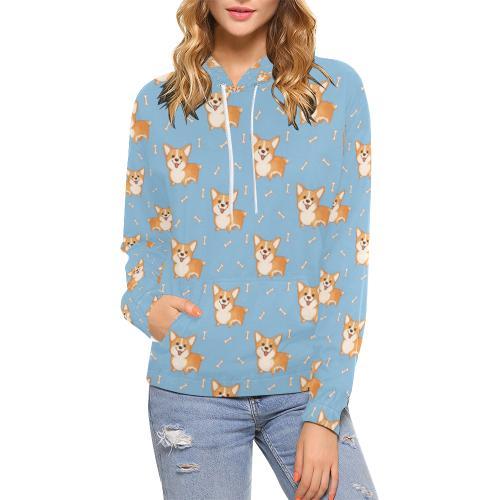 Corgi Pattern Print Women Pullover Hoodie-grizzshop