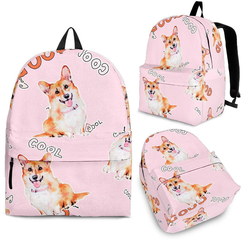 Corgi Pink Pastel Pattern Print Backpack-grizzshop