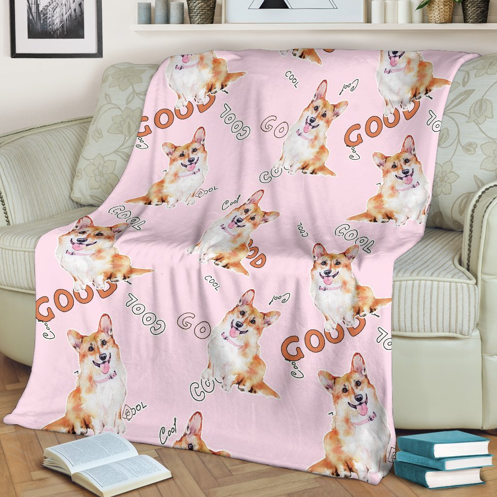 Corgi Pink Pastel Pattern Print Blanket-grizzshop