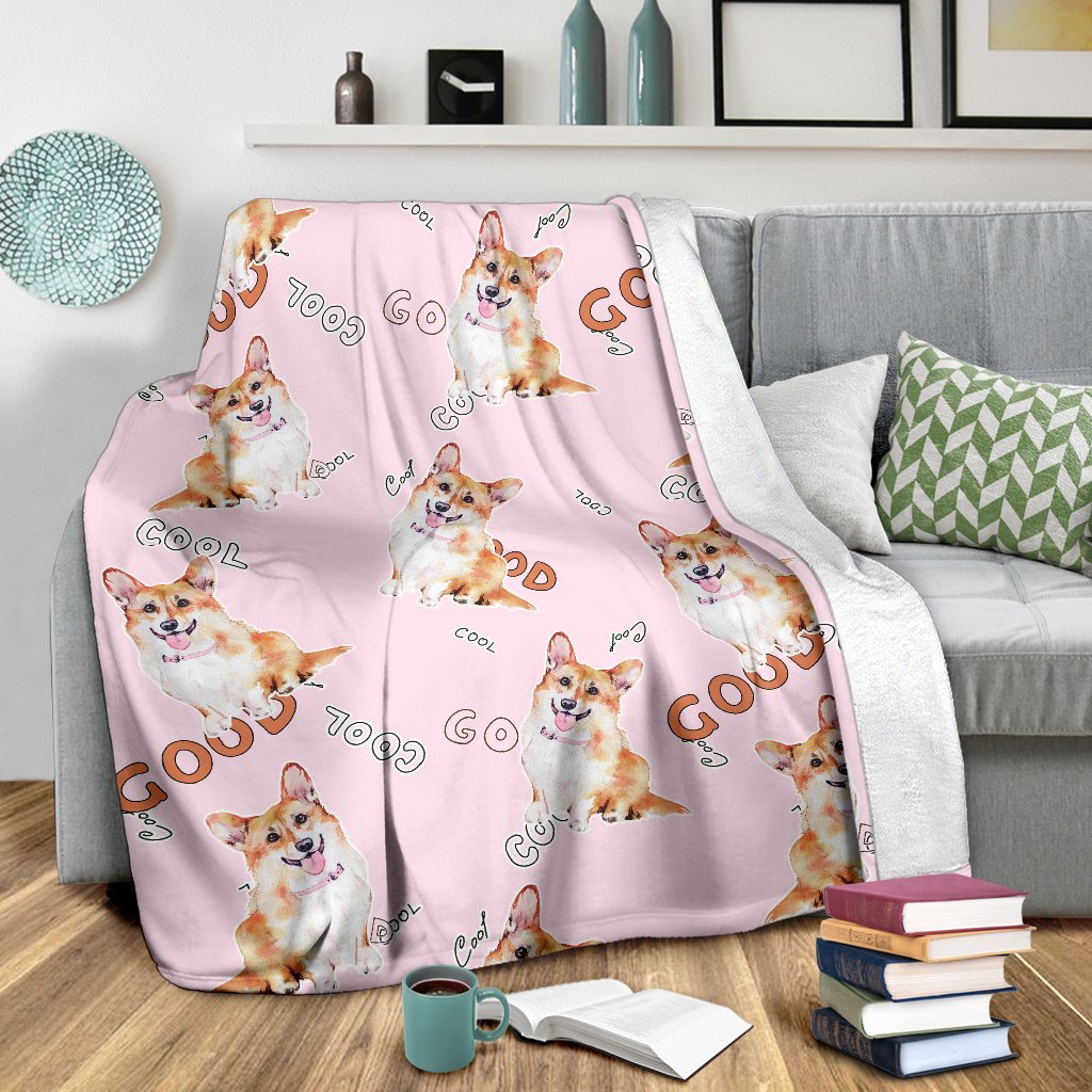 Corgi Pink Pastel Pattern Print Blanket-grizzshop