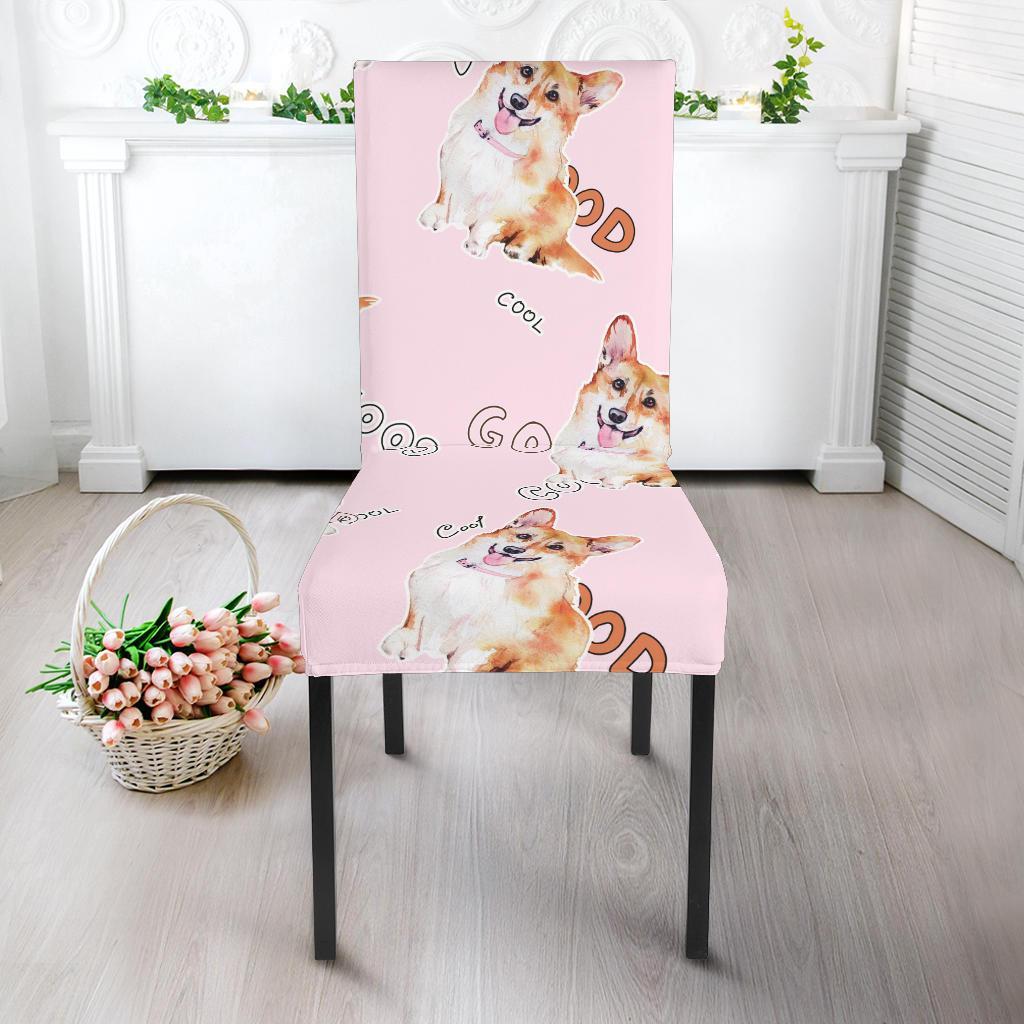 Corgi Pink Pastel Pattern Print Chair Cover-grizzshop