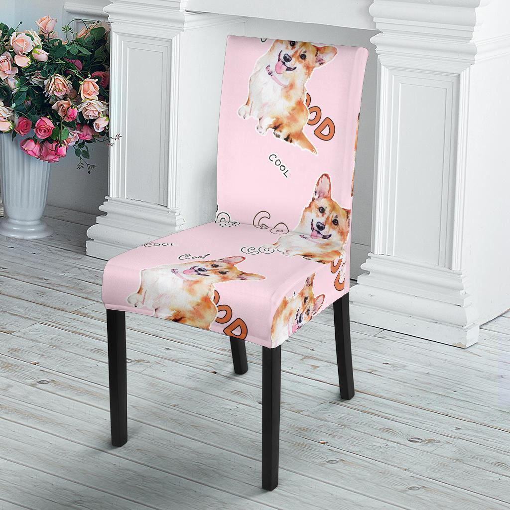 Corgi Pink Pastel Pattern Print Chair Cover-grizzshop