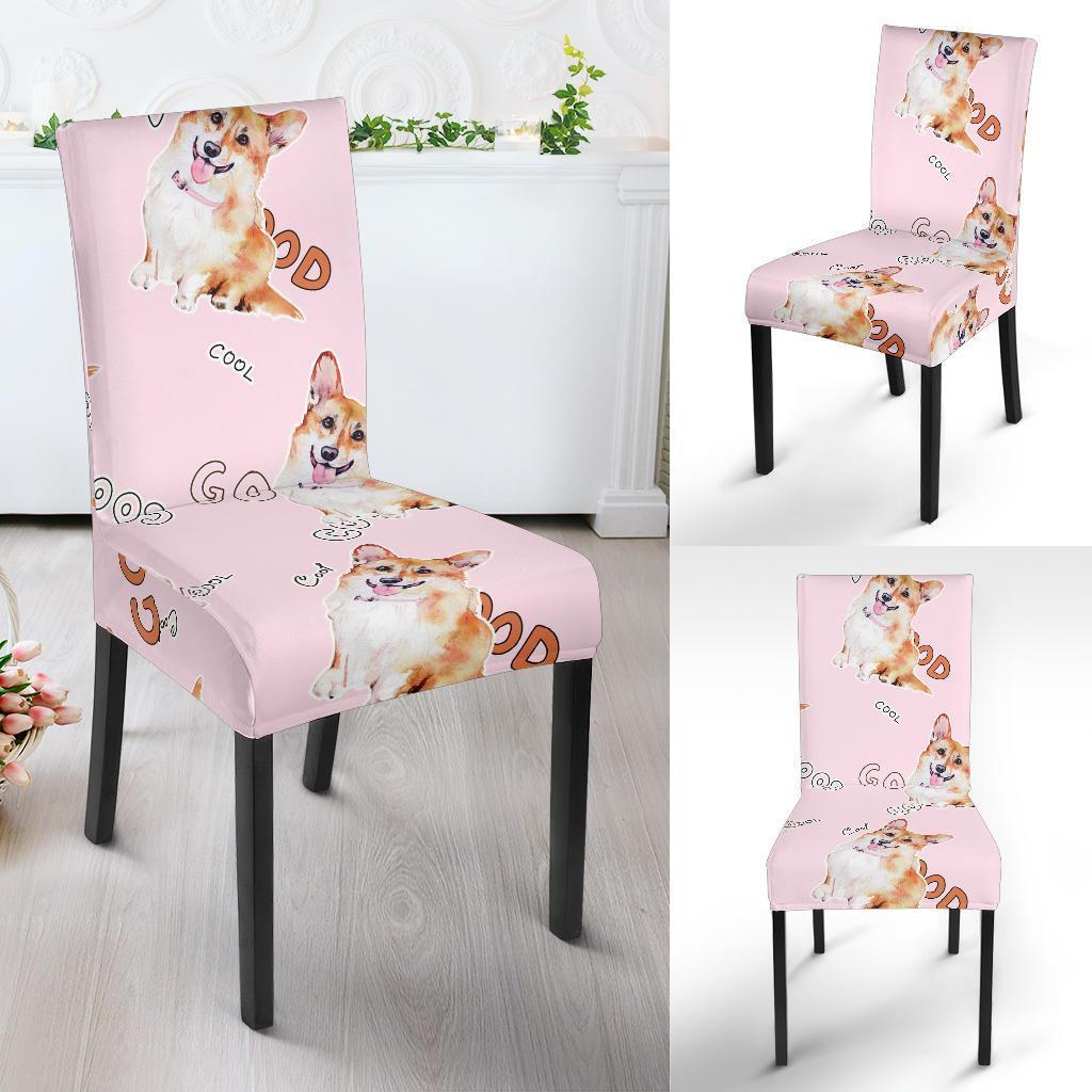 Corgi Pink Pastel Pattern Print Chair Cover-grizzshop