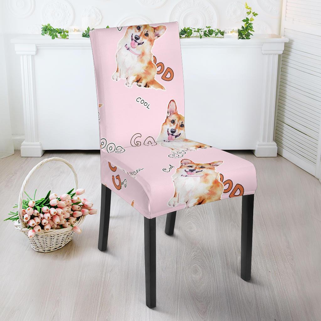 Corgi Pink Pastel Pattern Print Chair Cover-grizzshop