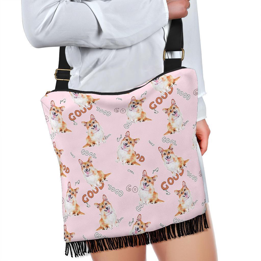 Corgi Pink Pastel Pattern Print Crossbody Bags-grizzshop