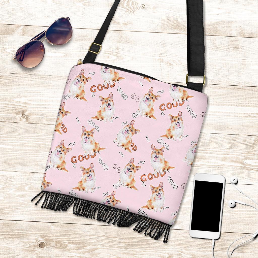 Corgi Pink Pastel Pattern Print Crossbody Bags-grizzshop