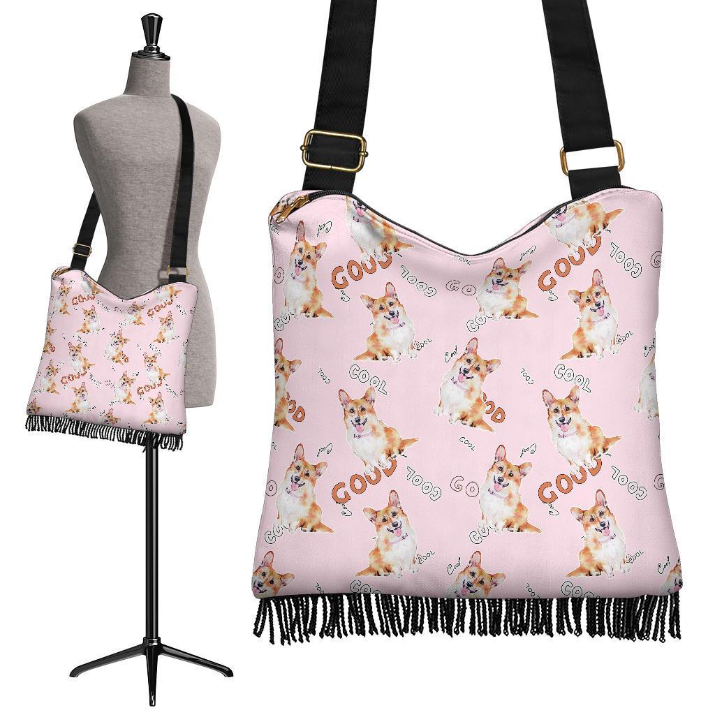 Corgi Pink Pastel Pattern Print Crossbody Bags-grizzshop