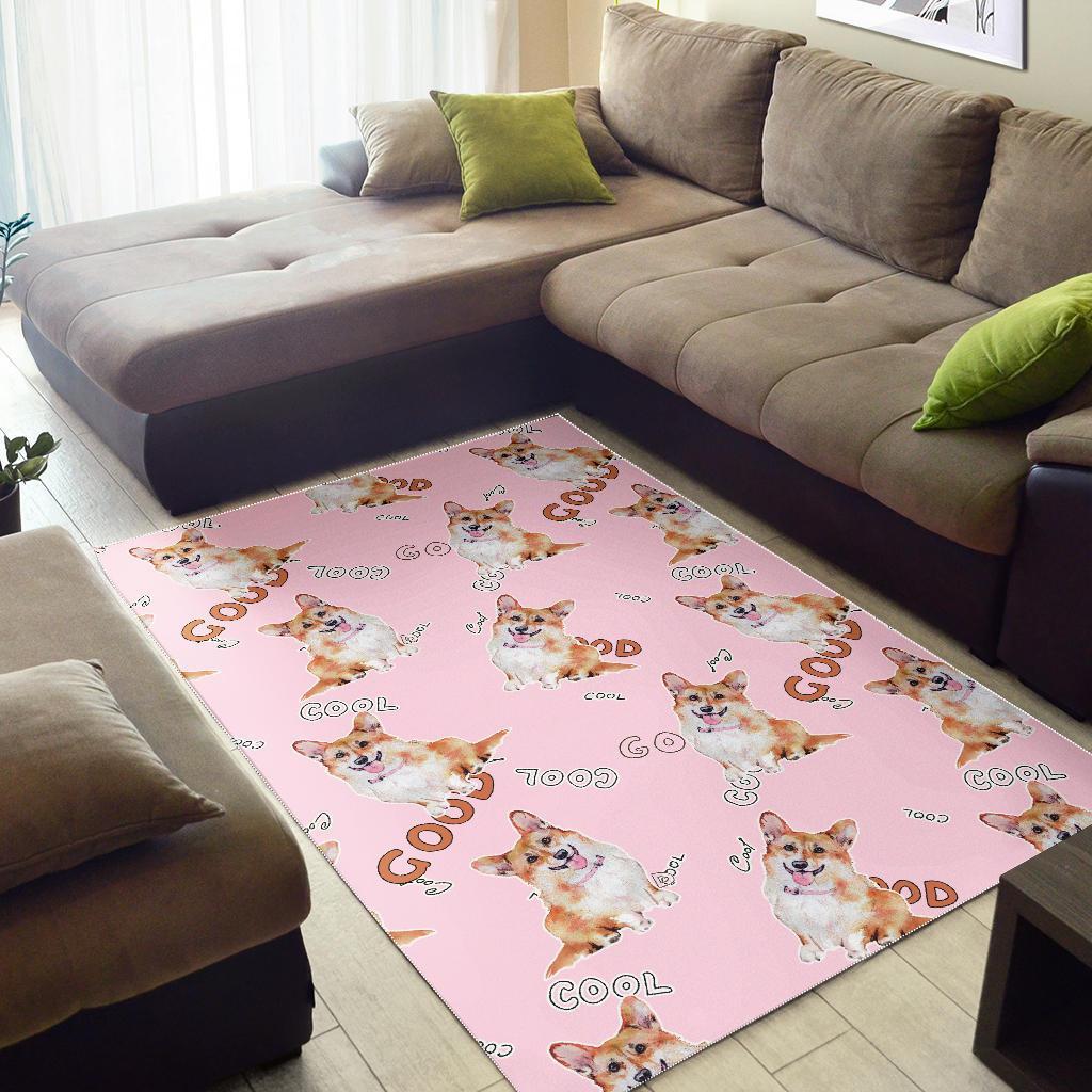 Corgi Pink Pastel Pattern Print Floor Mat-grizzshop