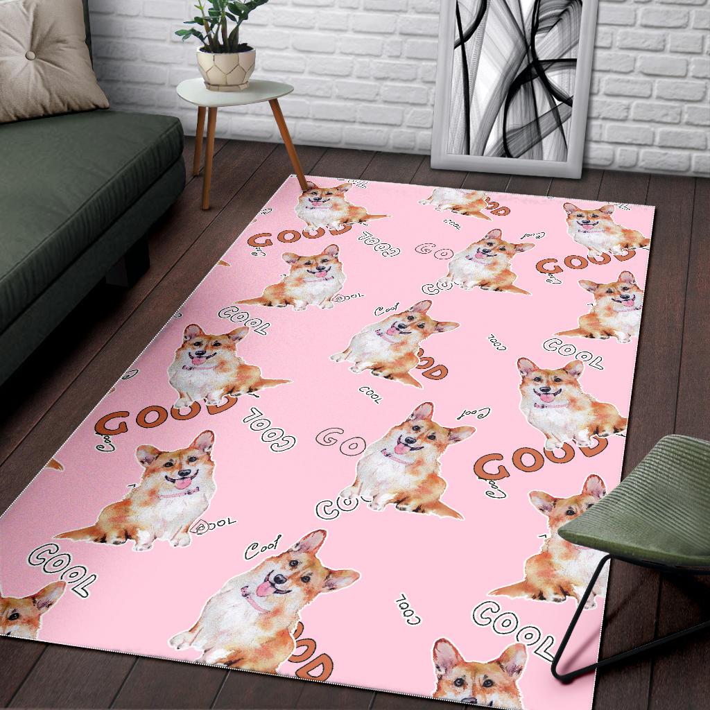 Corgi Pink Pastel Pattern Print Floor Mat-grizzshop