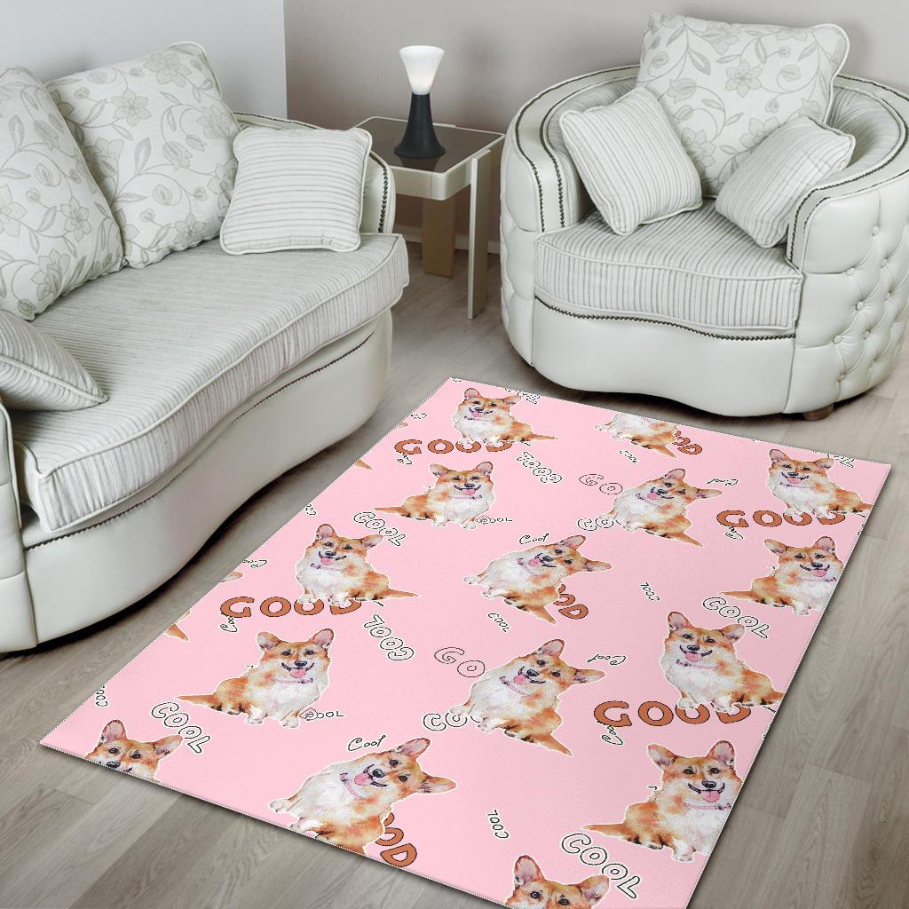 Corgi Pink Pastel Pattern Print Floor Mat-grizzshop