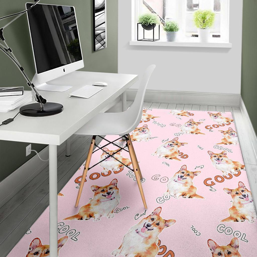 Corgi Pink Pastel Pattern Print Floor Mat-grizzshop