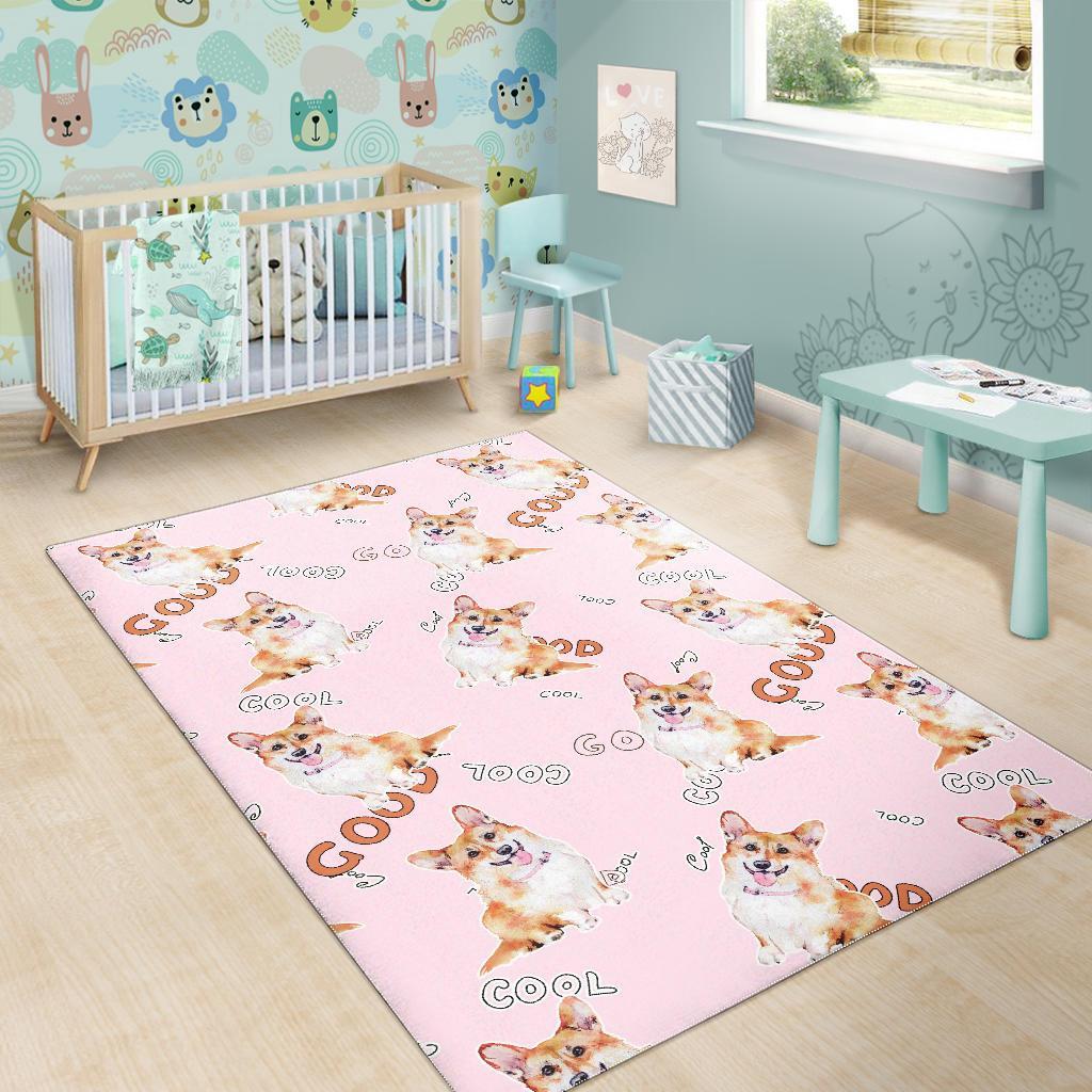 Corgi Pink Pastel Pattern Print Floor Mat-grizzshop