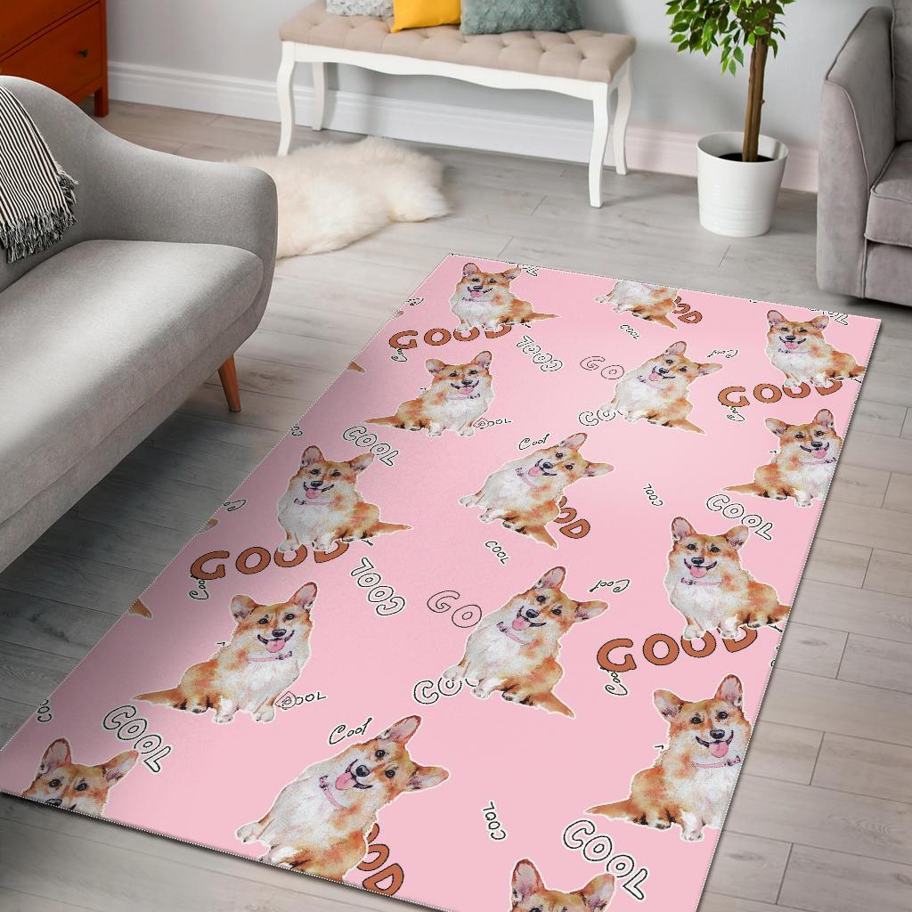 Corgi Pink Pastel Pattern Print Floor Mat-grizzshop