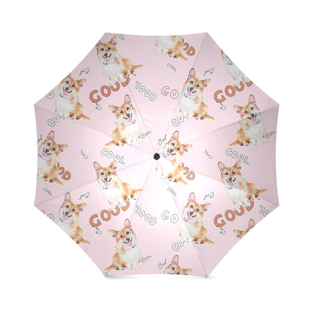 Corgi Pink Pastel Pattern Print Foldable Umbrella-grizzshop
