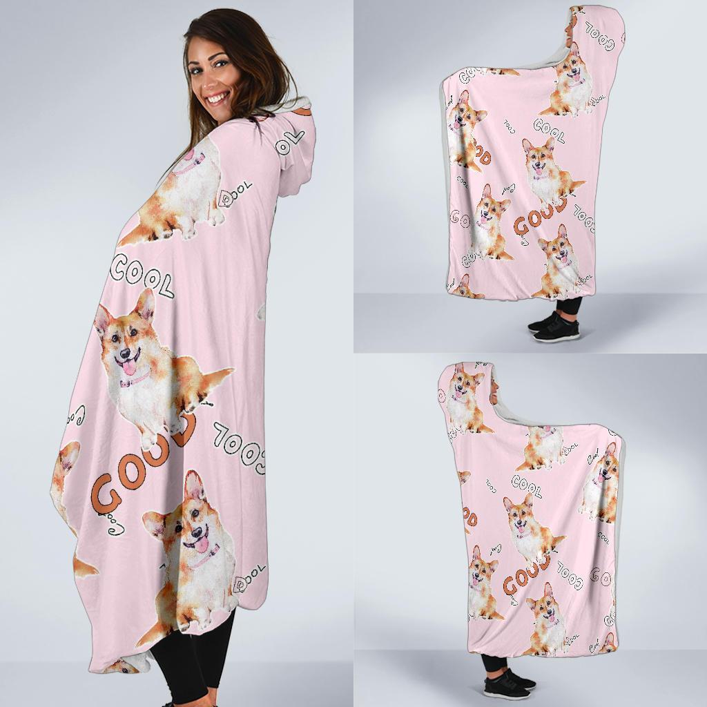Corgi Pink Pastel Pattern Print Hooded Blanket-grizzshop