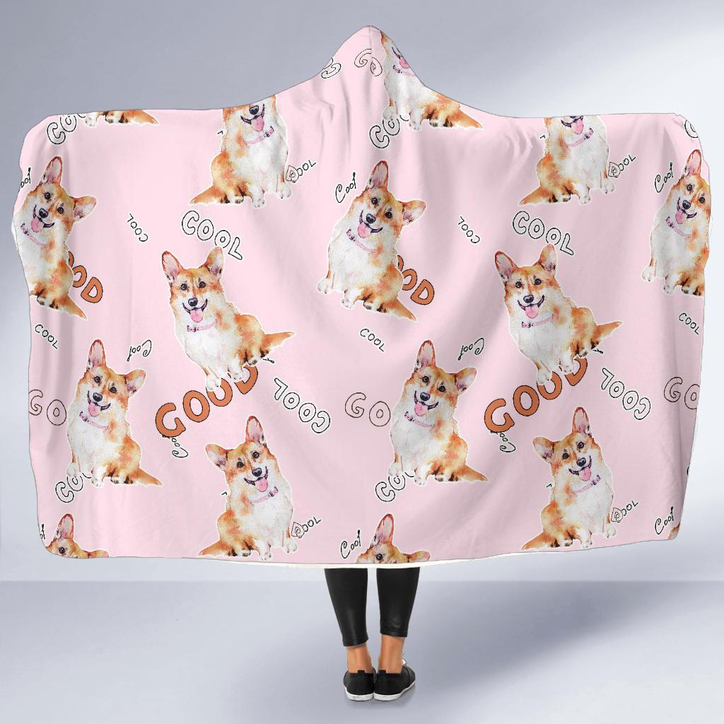 Corgi Pink Pastel Pattern Print Hooded Blanket-grizzshop