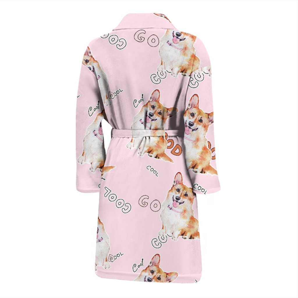 Corgi Pink Pastel Pattern Print Men Long Robe-grizzshop