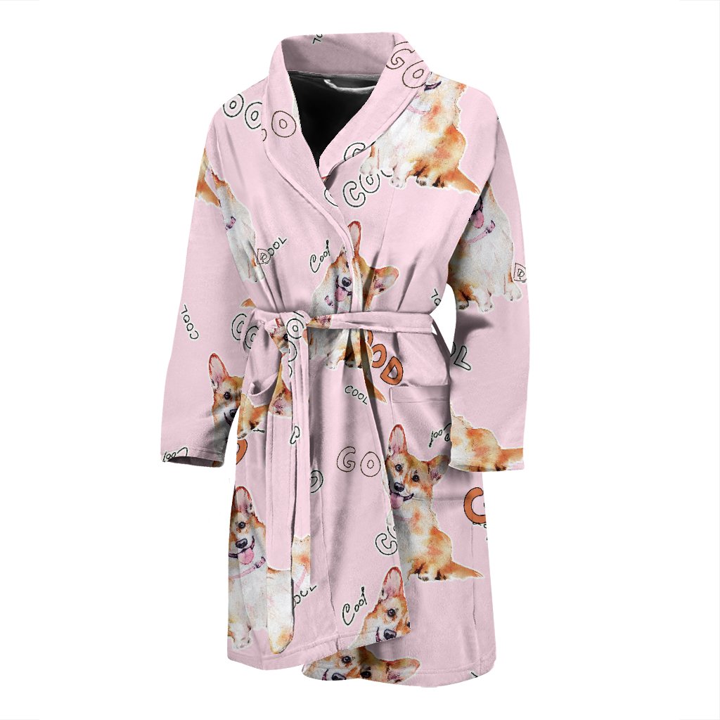 Corgi Pink Pastel Pattern Print Men Long Robe-grizzshop