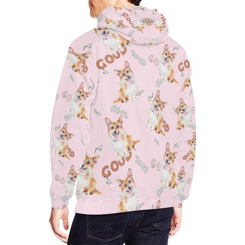 Corgi Pink Pastel Pattern Print Men Pullover Hoodie-grizzshop