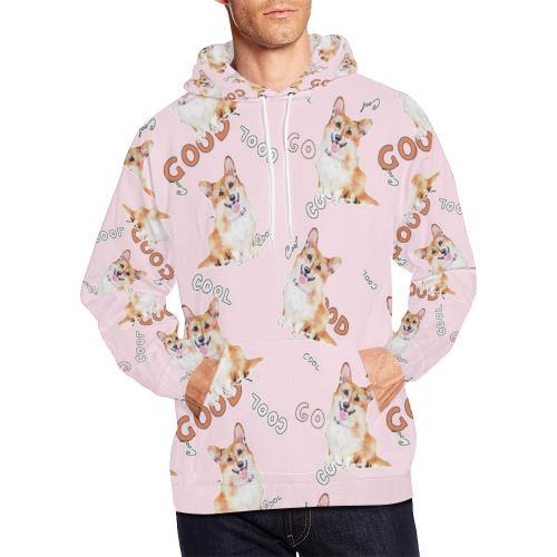 Corgi Pink Pastel Pattern Print Men Pullover Hoodie-grizzshop