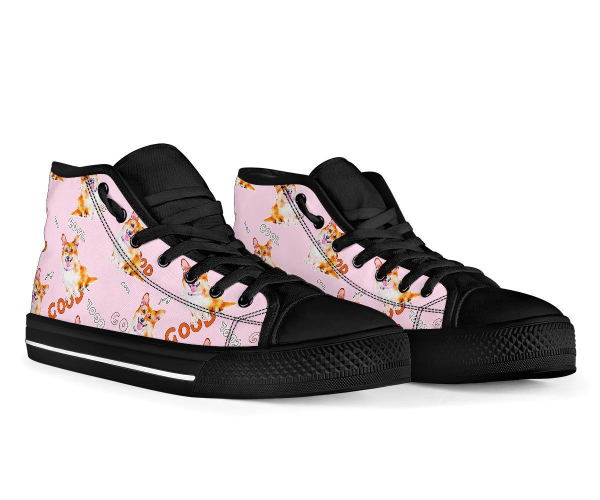 Corgi Pink Pastel Pattern Print Men Women's High Top Shoes-grizzshop