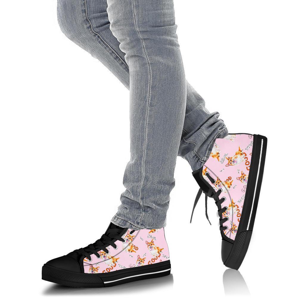 Corgi Pink Pastel Pattern Print Men Women's High Top Shoes-grizzshop