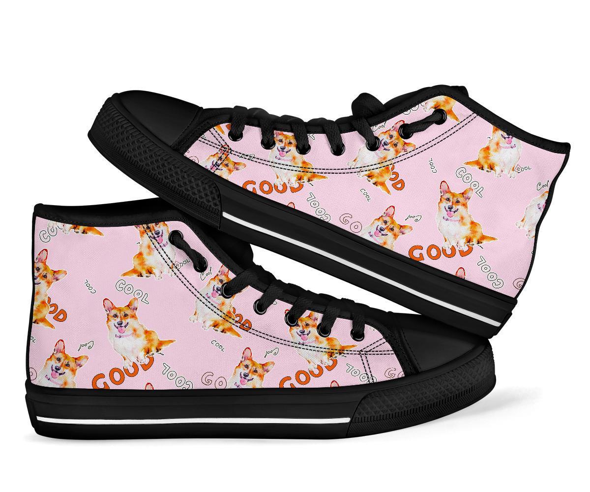 Corgi Pink Pastel Pattern Print Men Women's High Top Shoes-grizzshop