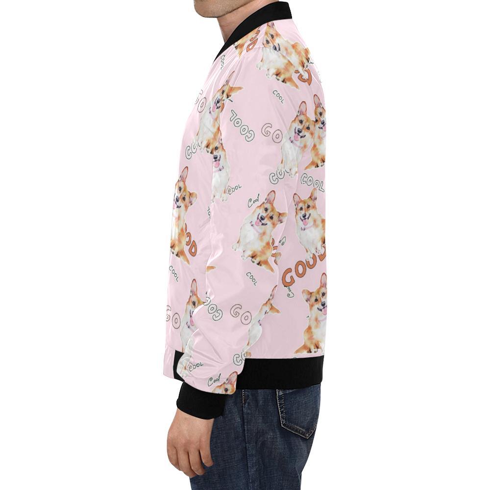 Corgi Pink Pastel Pattern Print Men's Bomber Jacket-grizzshop