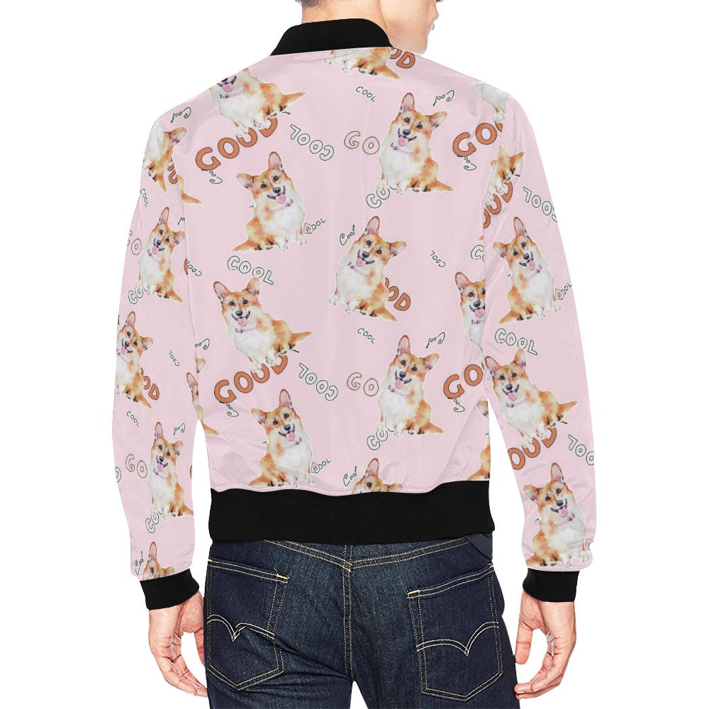 Corgi Pink Pastel Pattern Print Men's Bomber Jacket-grizzshop