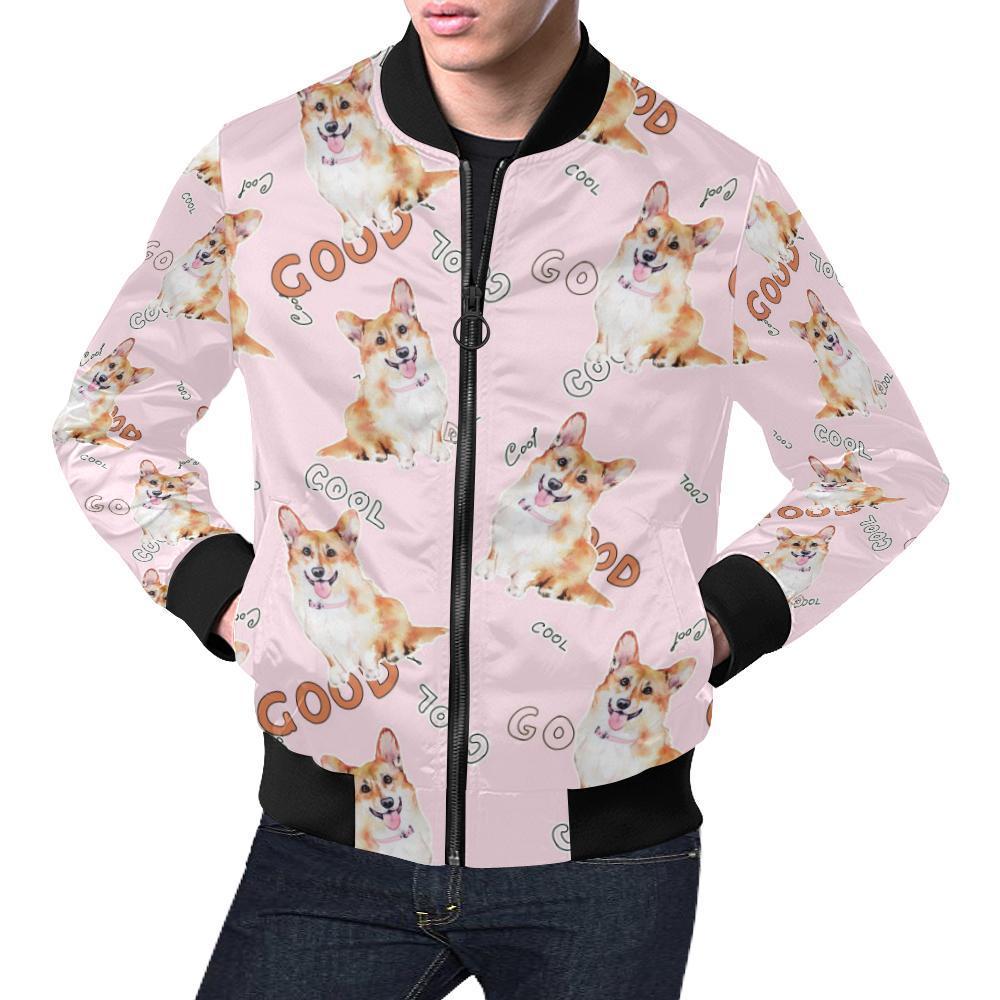 Corgi Pink Pastel Pattern Print Men's Bomber Jacket-grizzshop