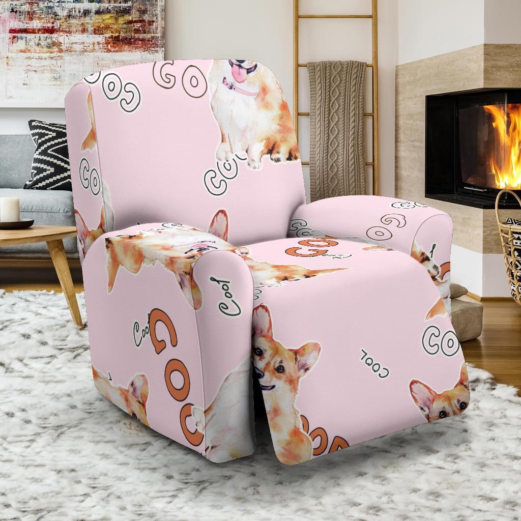 Corgi Pink Pastel Pattern Print Recliner Cover-grizzshop