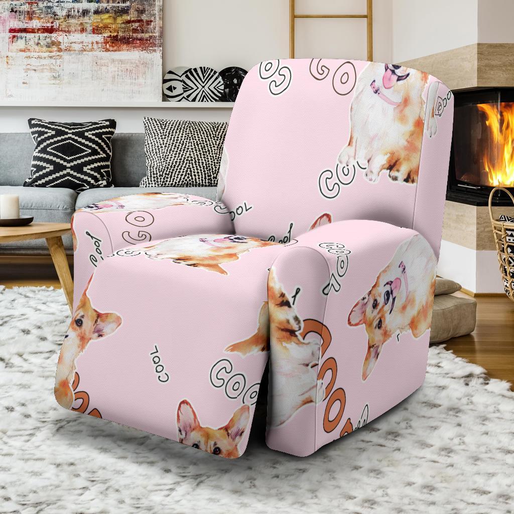 Corgi Pink Pastel Pattern Print Recliner Cover-grizzshop