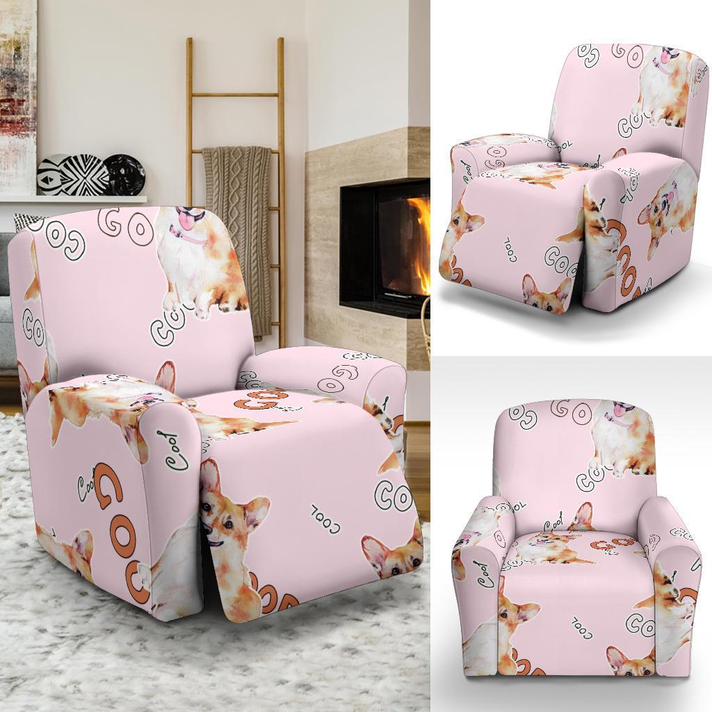 Corgi Pink Pastel Pattern Print Recliner Cover-grizzshop