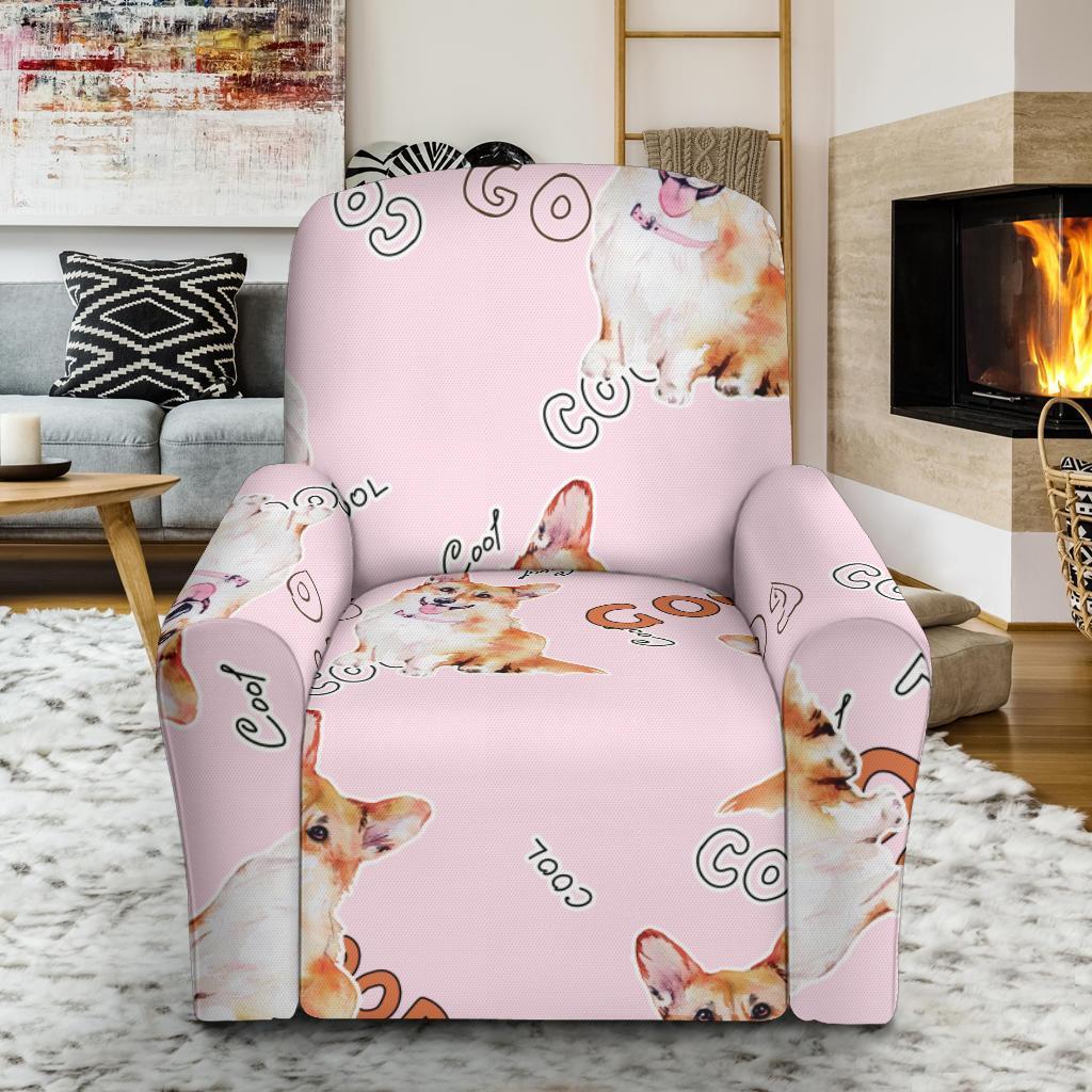 Corgi Pink Pastel Pattern Print Recliner Cover-grizzshop