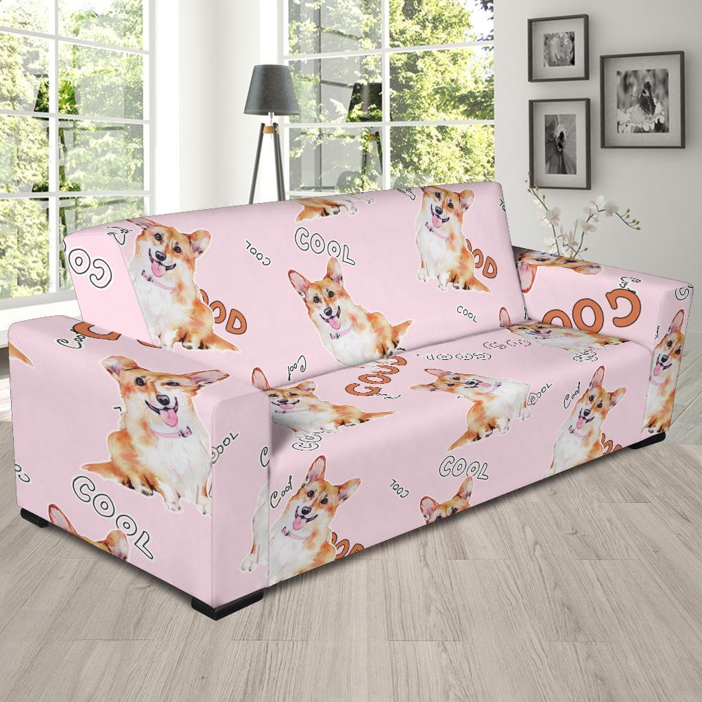 Corgi Pink Pastel Pattern Print Sofa Covers-grizzshop