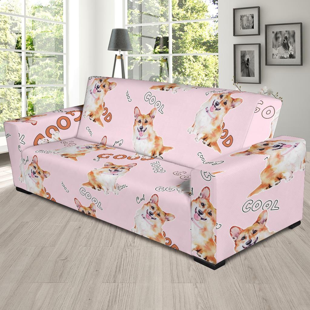 Corgi Pink Pastel Pattern Print Sofa Covers-grizzshop