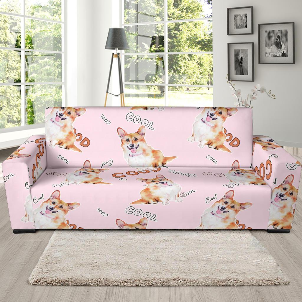 Corgi Pink Pastel Pattern Print Sofa Covers-grizzshop