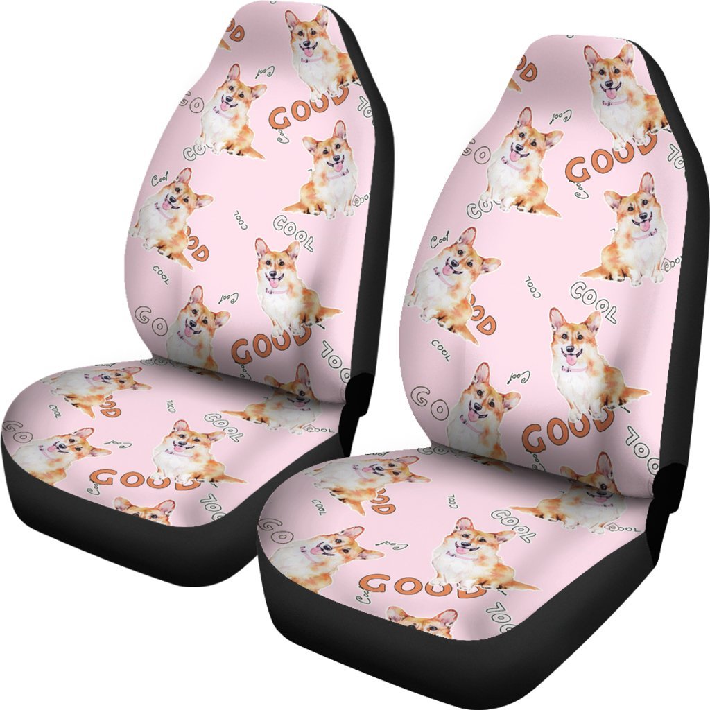 Corgi Pink Pastel Pattern Print Universal Fit Car Seat Cover-grizzshop