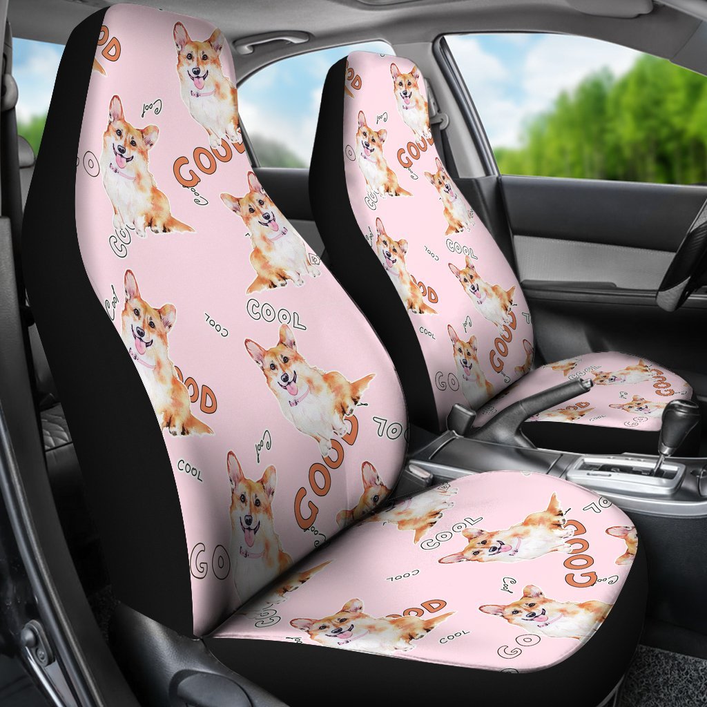 Corgi Pink Pastel Pattern Print Universal Fit Car Seat Cover-grizzshop